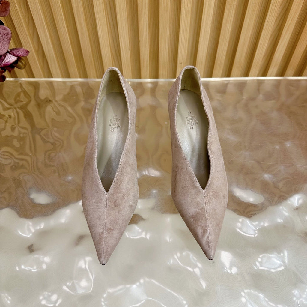 HERMES 25S HIGH-HEEL WEDGE SHOES 50 MM IN DUSTY BEIGE SUEDE