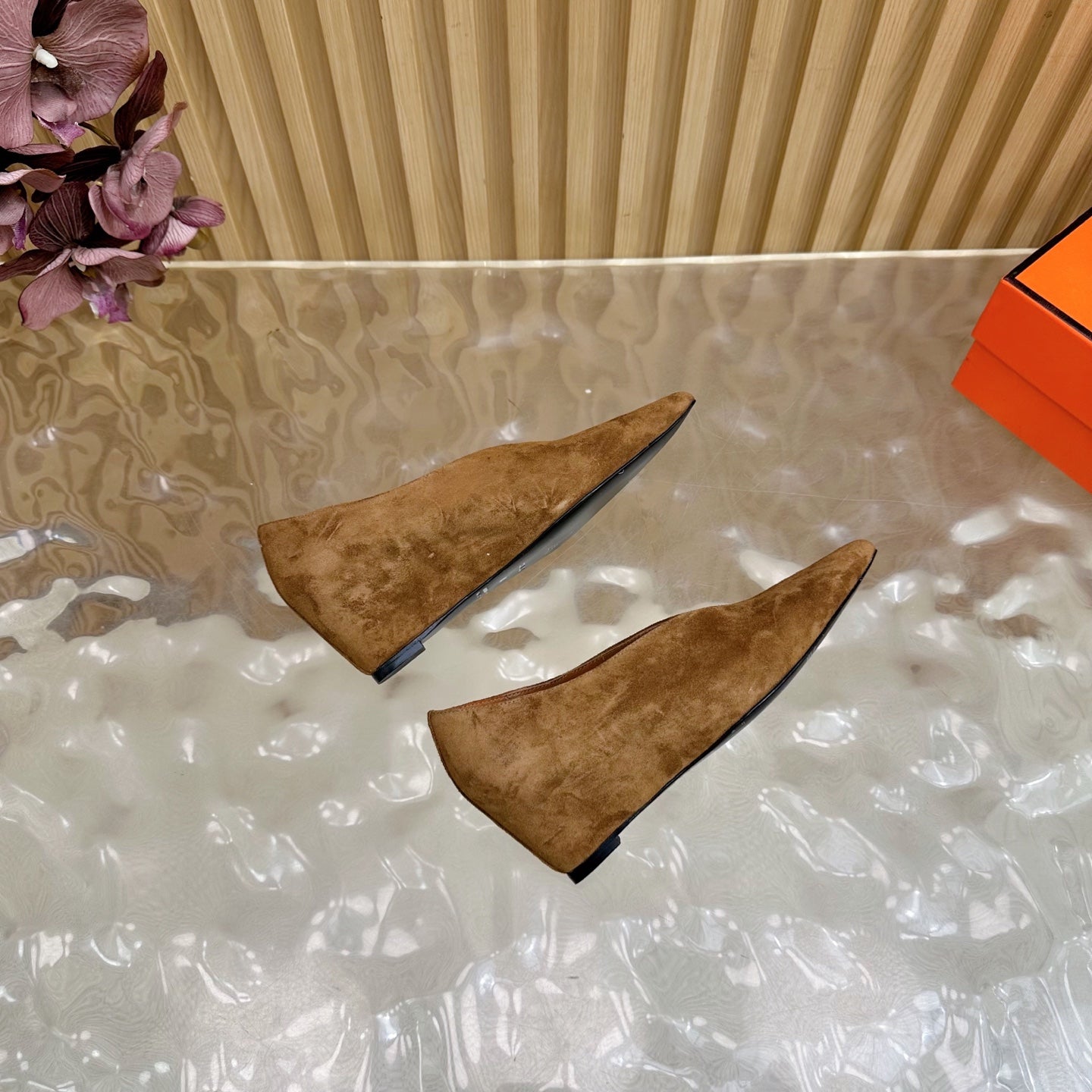 HERMES 25S HIGH-HEEL WEDGE SHOES 50 MM IN BROWN SUEDE