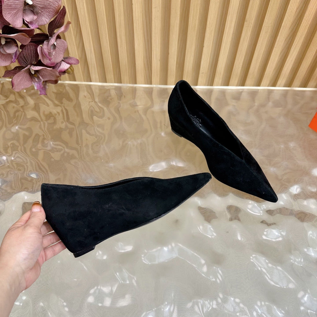 HERMES 25S HIGH-HEEL WEDGE SHOES 50 MM IN BLACK SUEDE