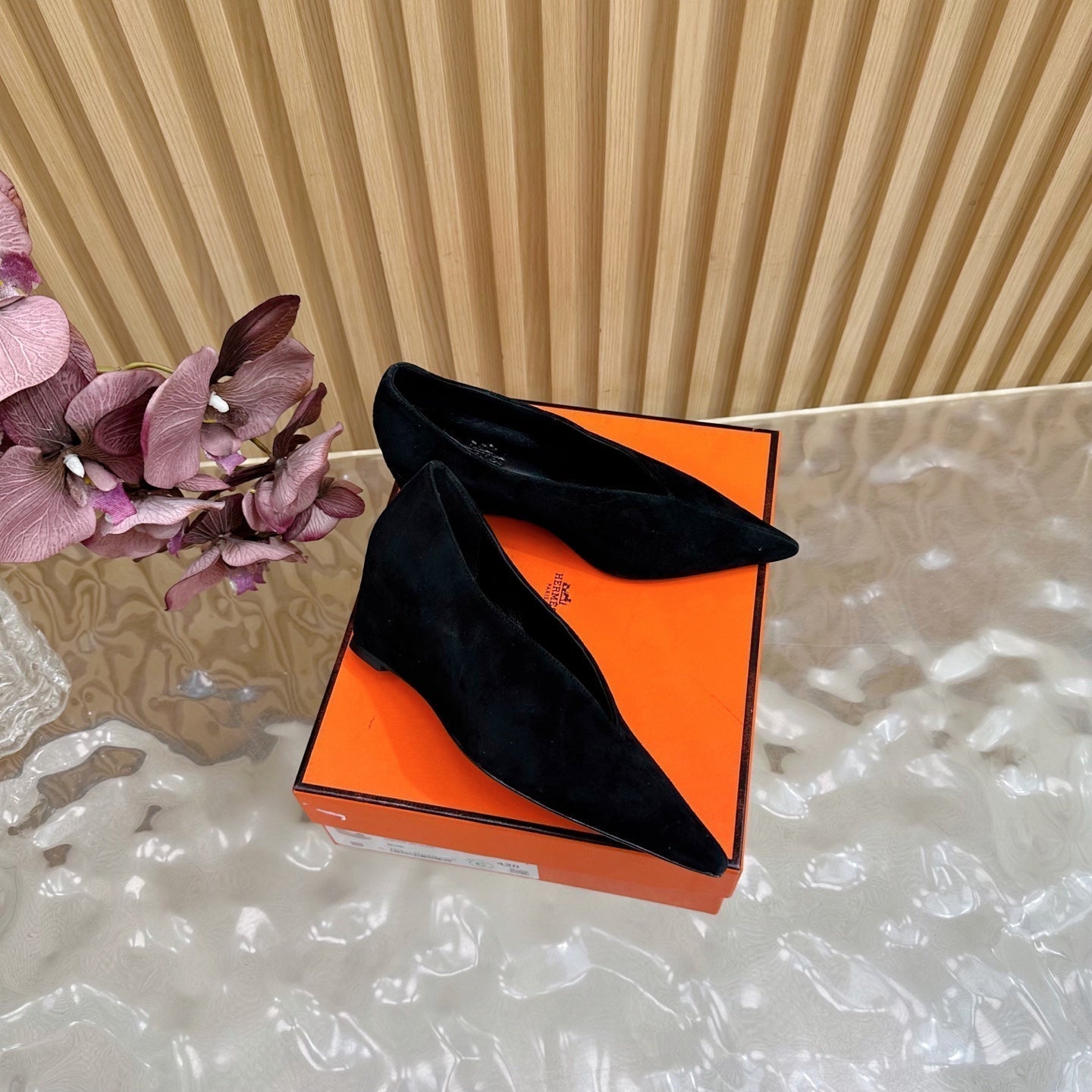 HERMES 25S HIGH-HEEL WEDGE SHOES 50 MM IN BLACK SUEDE