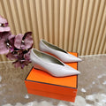 HERMES 25S HIGH-HEEL WEDGE SHOES 50 MM IN PALE PINK BEIGE LAMBSKIN