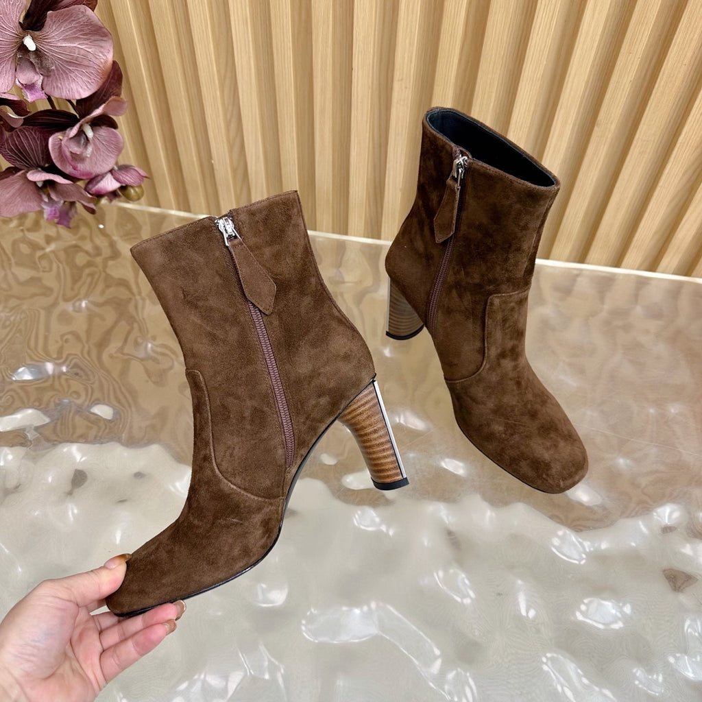 HERMES 25S ANKLE BOOTS 70 MM IN BROWN SUEDE