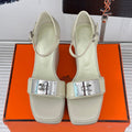 HERMES WEDGES SANDALS WHITE LAMBSKIN