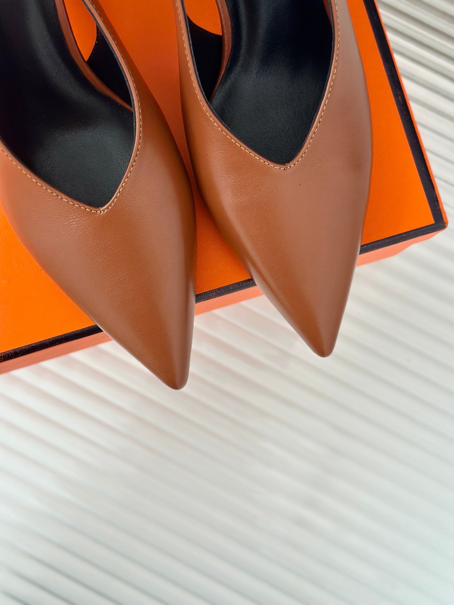 HERMES HIGH HEEL 75 MM POINTED- TOE SANDAL IN BRONZE BROWN CALFSKIN