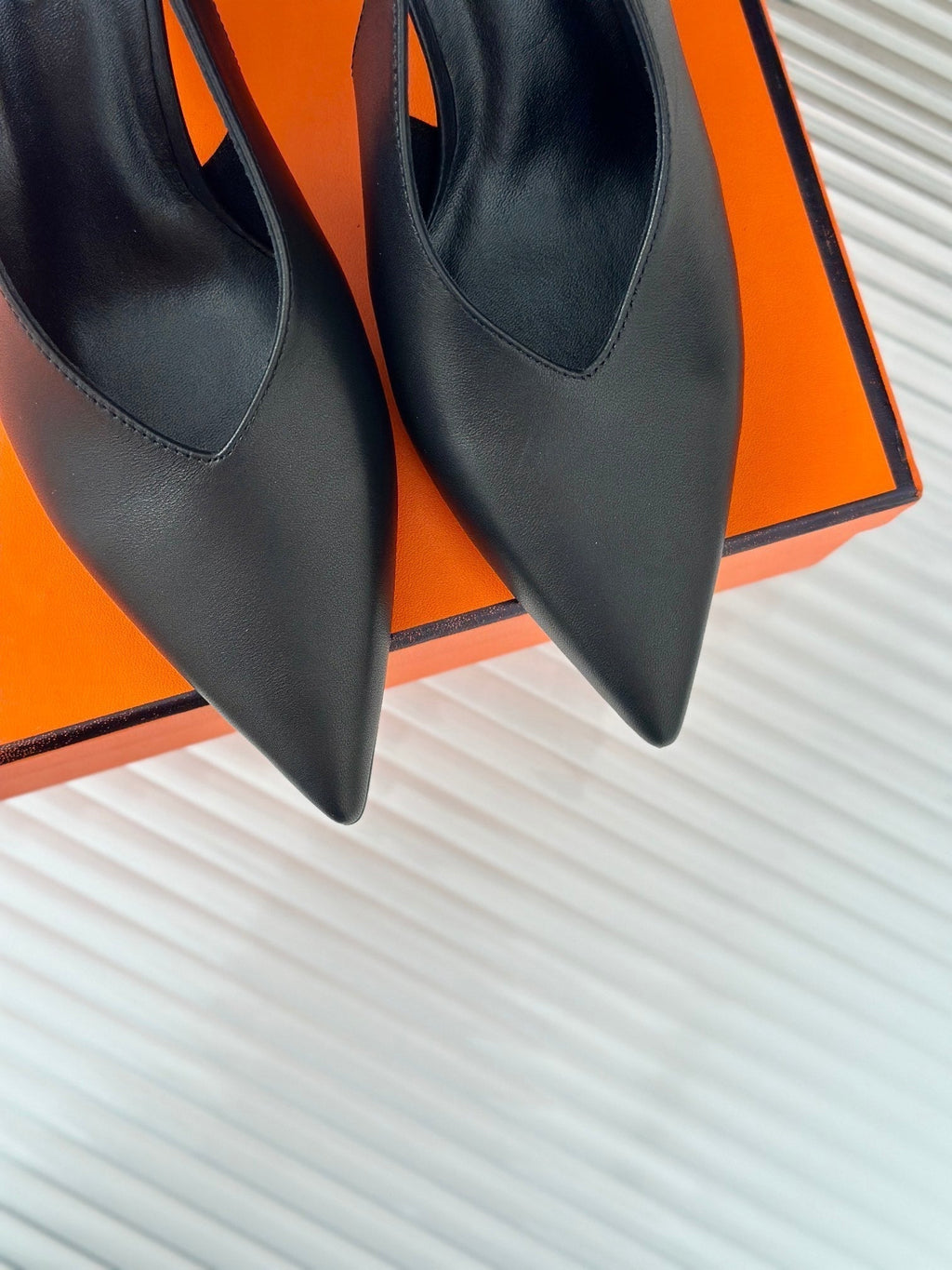 HERMES HIGH HEEL 75 MM POINTED- TOE SANDAL IN BLACK CALFSKIN