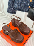HERMES 25S JAM 30 HIGH-HEEL SANDAL IN DARK BROWN SUEDE