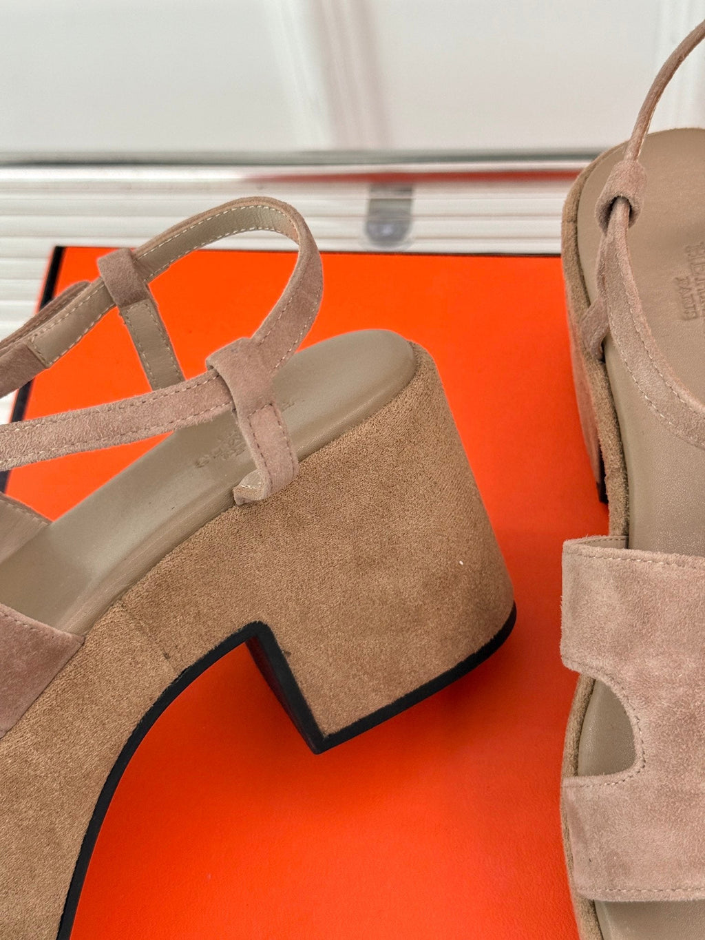 HERMES 25S JAM 30 HIGH-HEEL SANDAL IN TERRACOTTA BEIGE SUEDE
