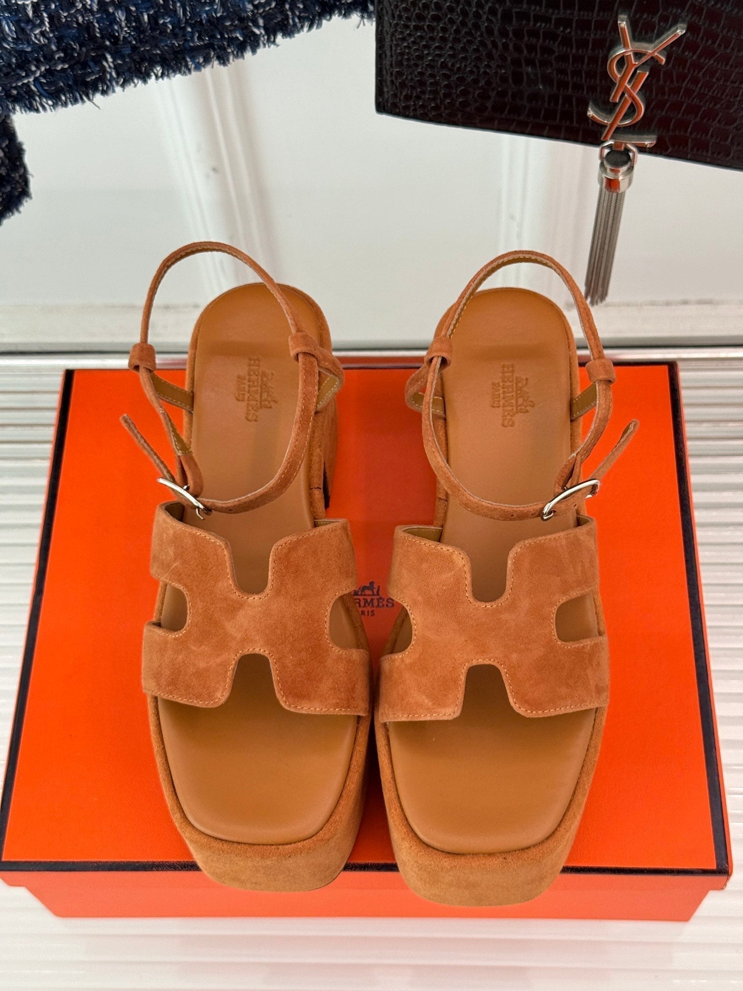HERMES 25S JAM 30 HIGH-HEEL SANDAL IN TERRACOTTA ORANGE SUEDE