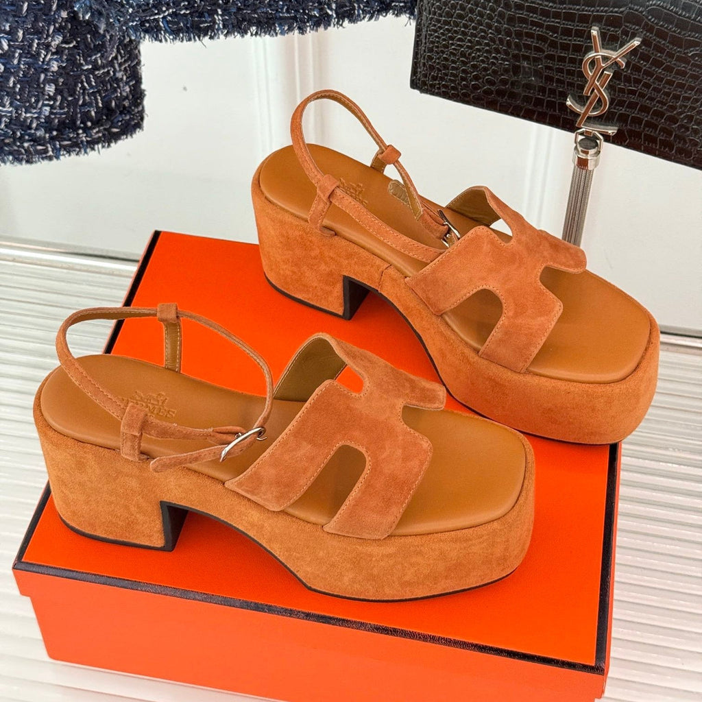 HERMES 25S JAM 30 HIGH-HEEL SANDAL IN TERRACOTTA ORANGE SUEDE