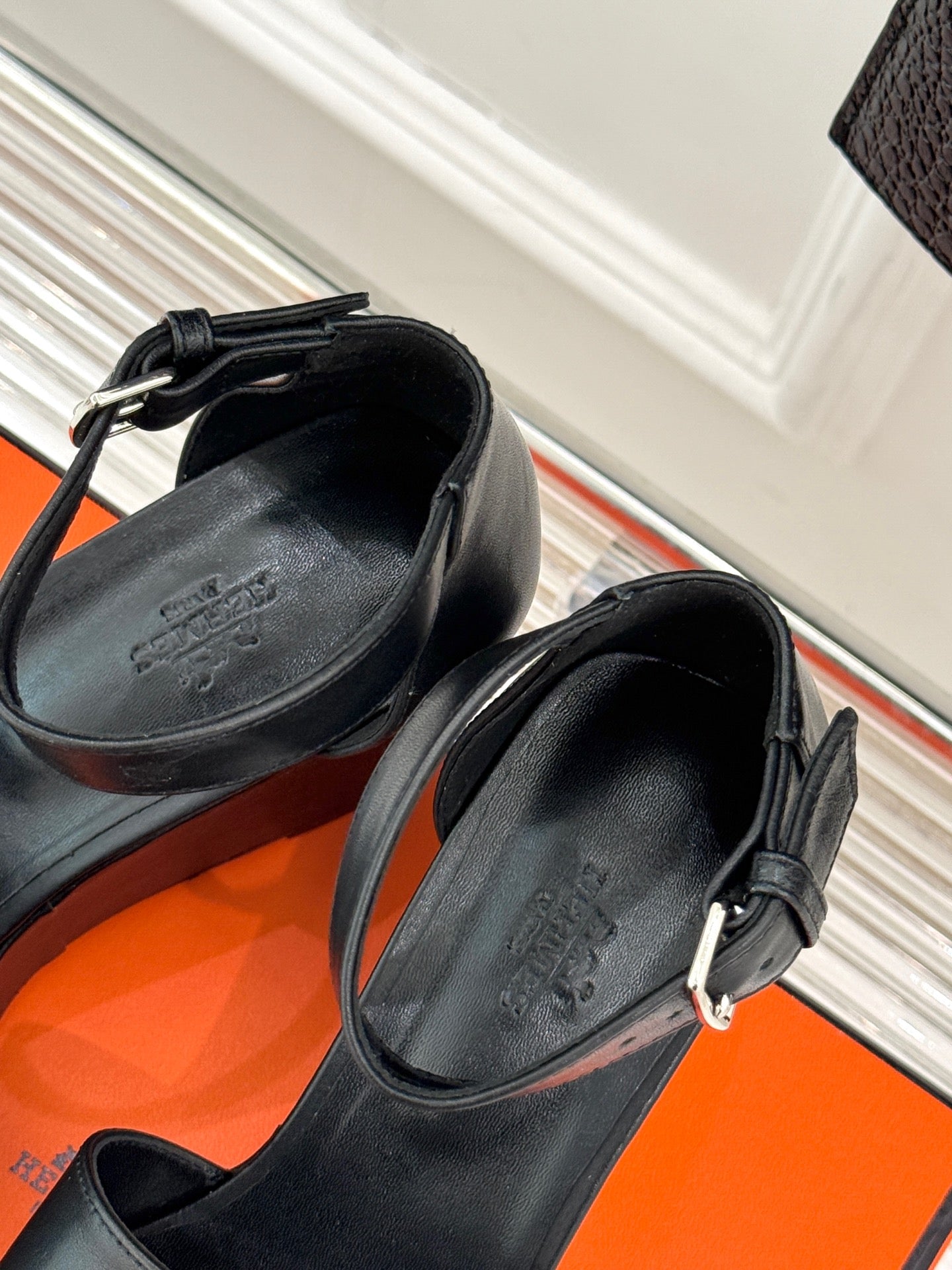 HERMES ILLUSION 35 SANDAL IN BLACK CALFSKIN