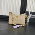 CHANEL HOBO BAG 24 IN BEIGE CALFSKIN GOLD DOUBLE C THICK CHAIN