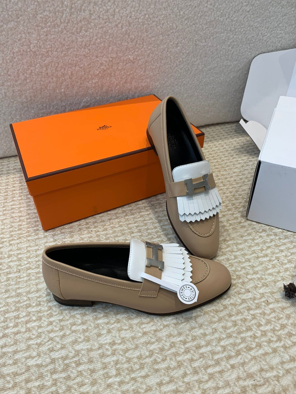 HERMES ROYAL LOAFER NUDE BROWN CALFSKIN