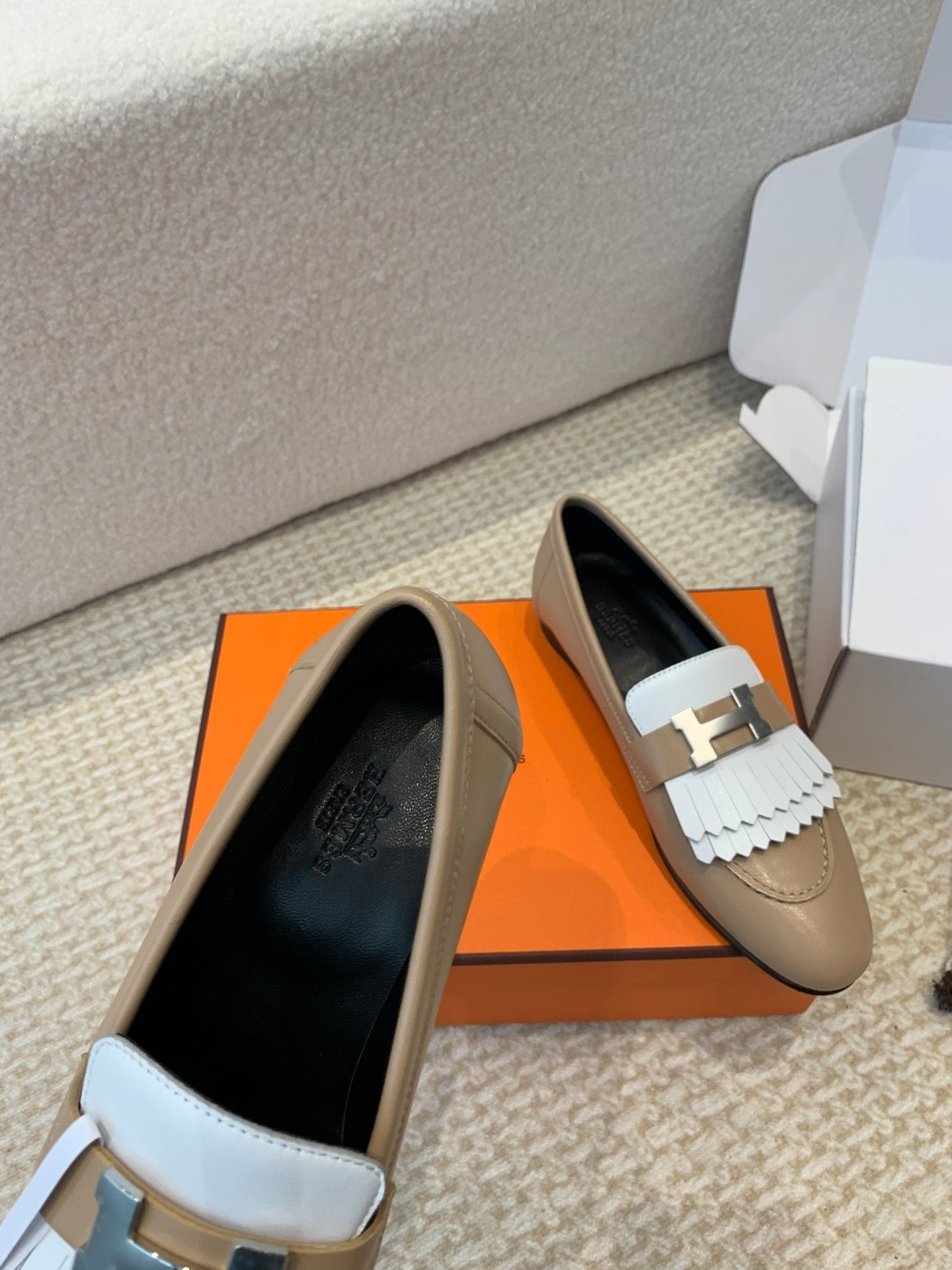HERMES ROYAL LOAFER NUDE BROWN CALFSKIN