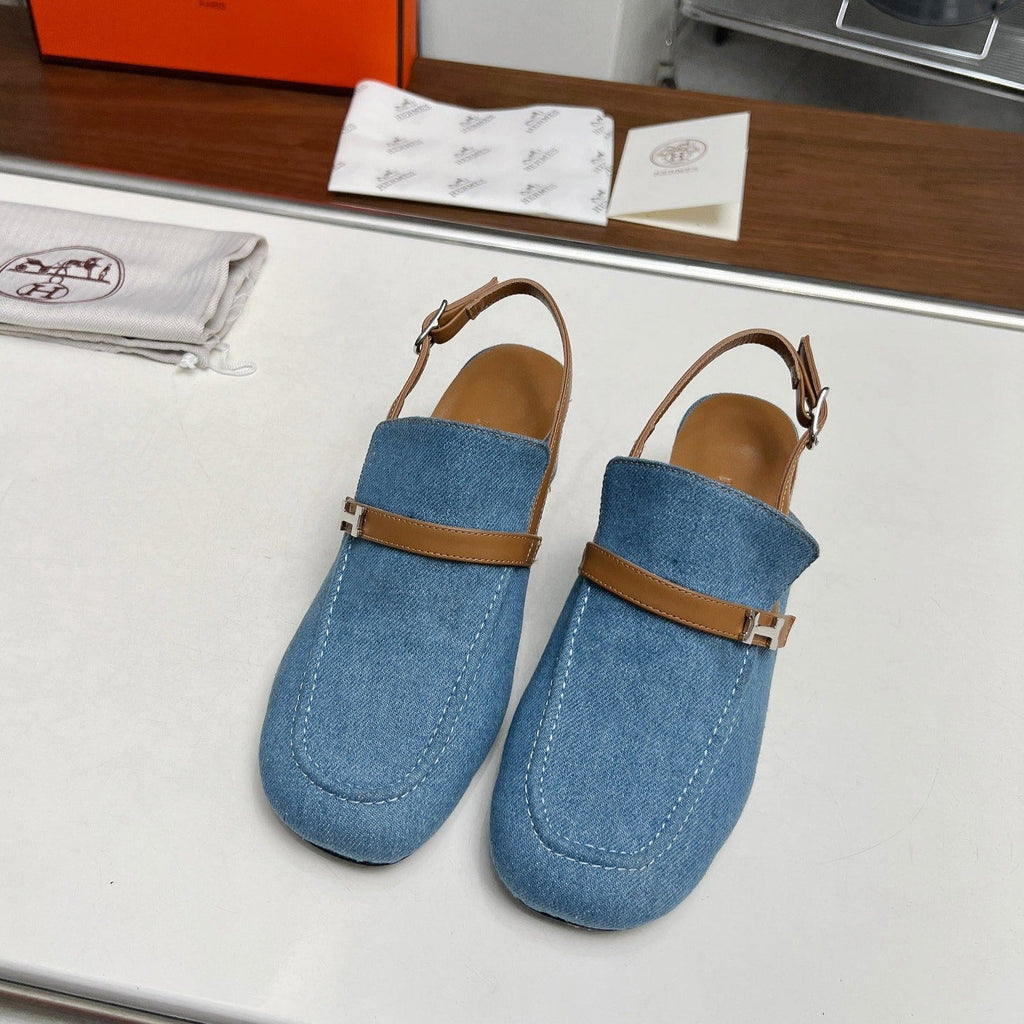 HERMES SQUARE TOE SLINGBACK DENIM CALFSKIN