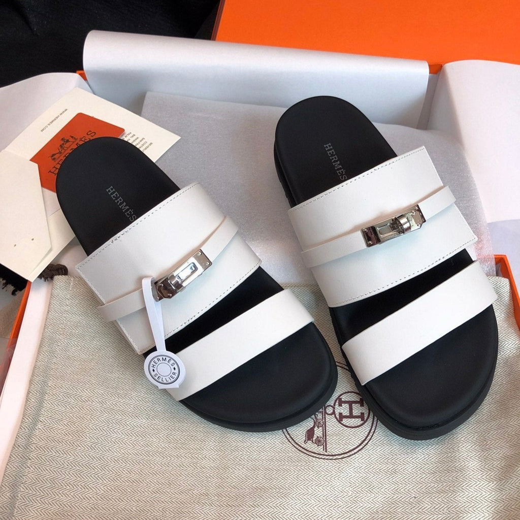 HERMES GABRIEL SANDAL MULE IN WHITE CALFSKIN