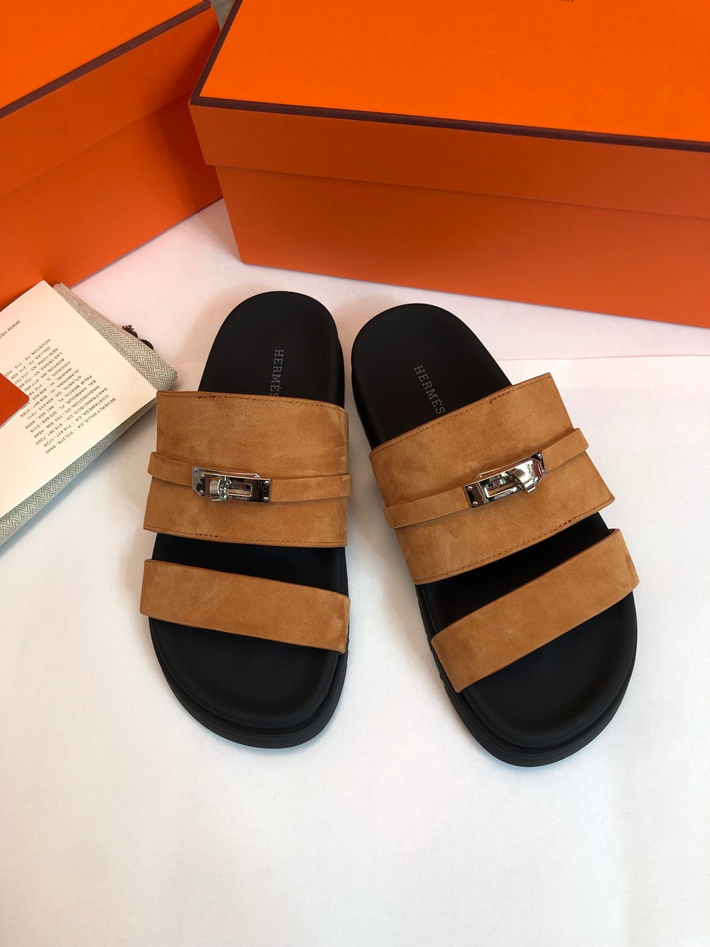 HERMES GABRIEL SANDAL MULE IN BRONZE BROWN SUEDE