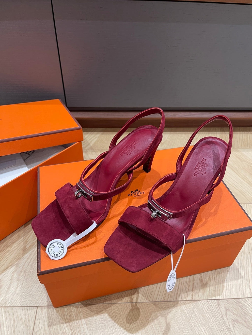 HERMES GLAMOUR 75 SANDAL MULBERRY SUEDE
