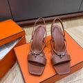 HERMES GLAMOUR 75 SANDAL CHOCOLATE CALFSKIN