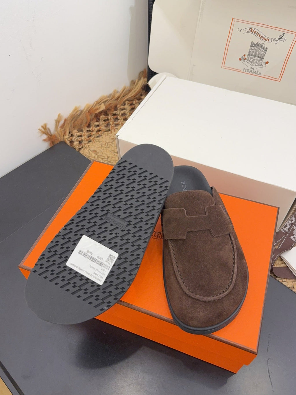 HERMES 25S MULE IN DARK BROWN SUEDE