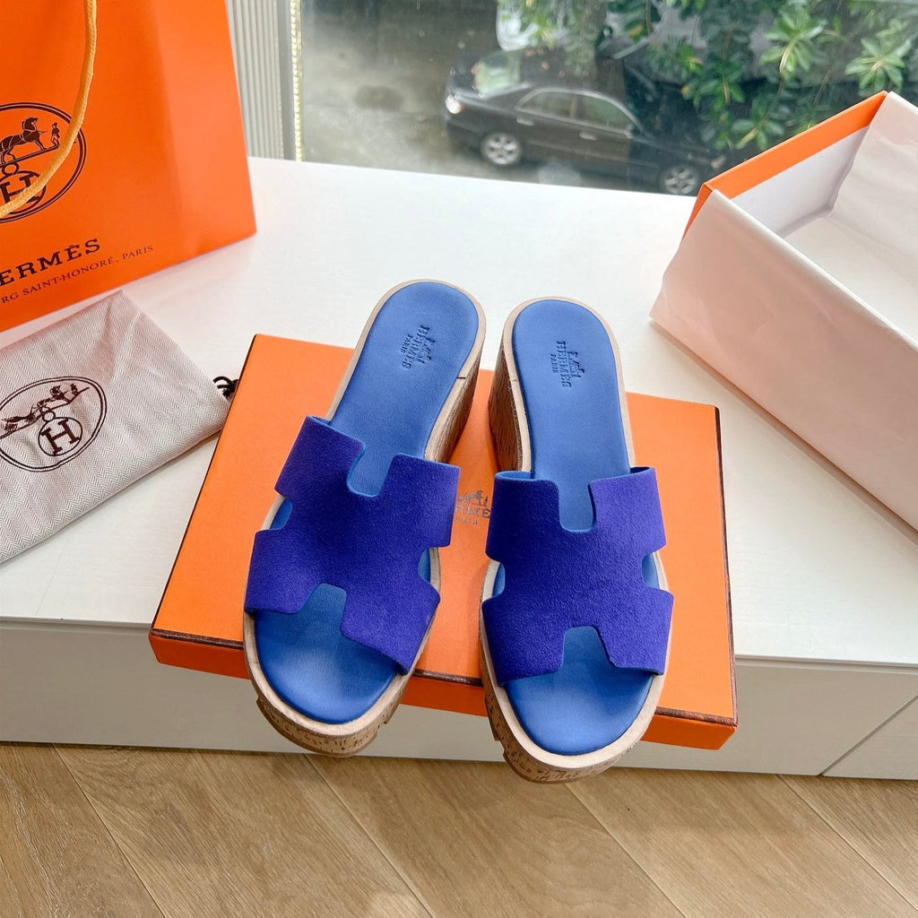 HERMES EZE 65 SANDAL NAVY SUEDE