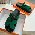 HERMES CHYPRE SANDAL IN PINE GREEN SUEDE