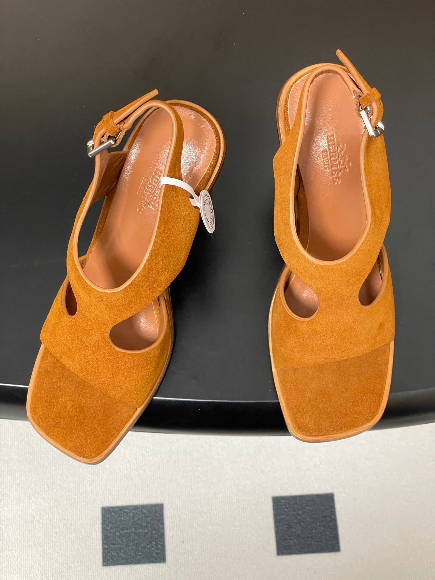 HERMES 25S KALYA WEDGE SANDAL 100 MM IN BROWN SUEDE
