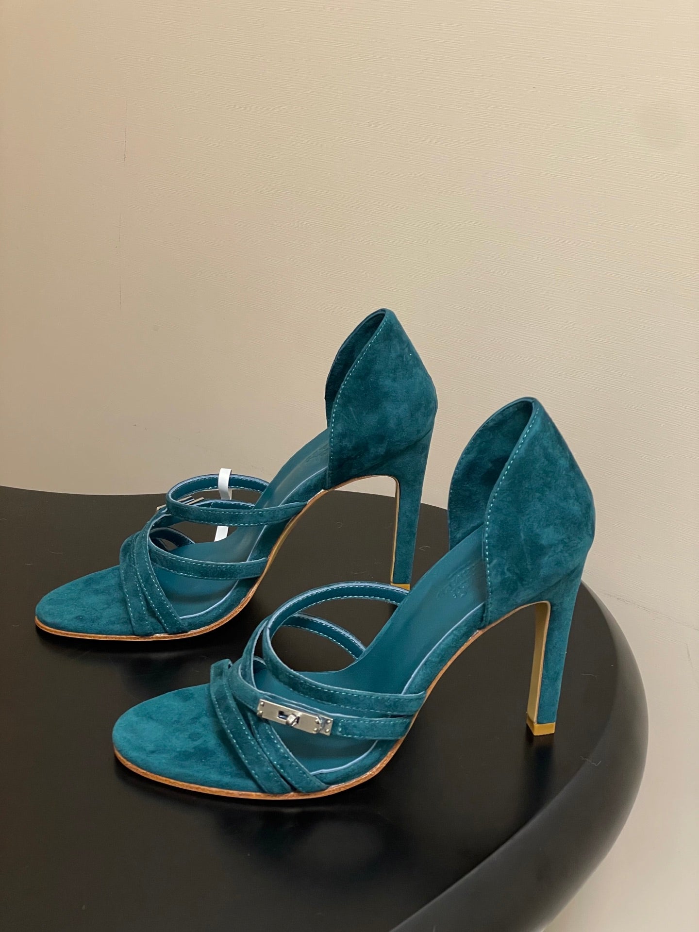 HERMES 25S HIGH-HEEL SANDAL 105 MM IN DARK BLUE SUEDE