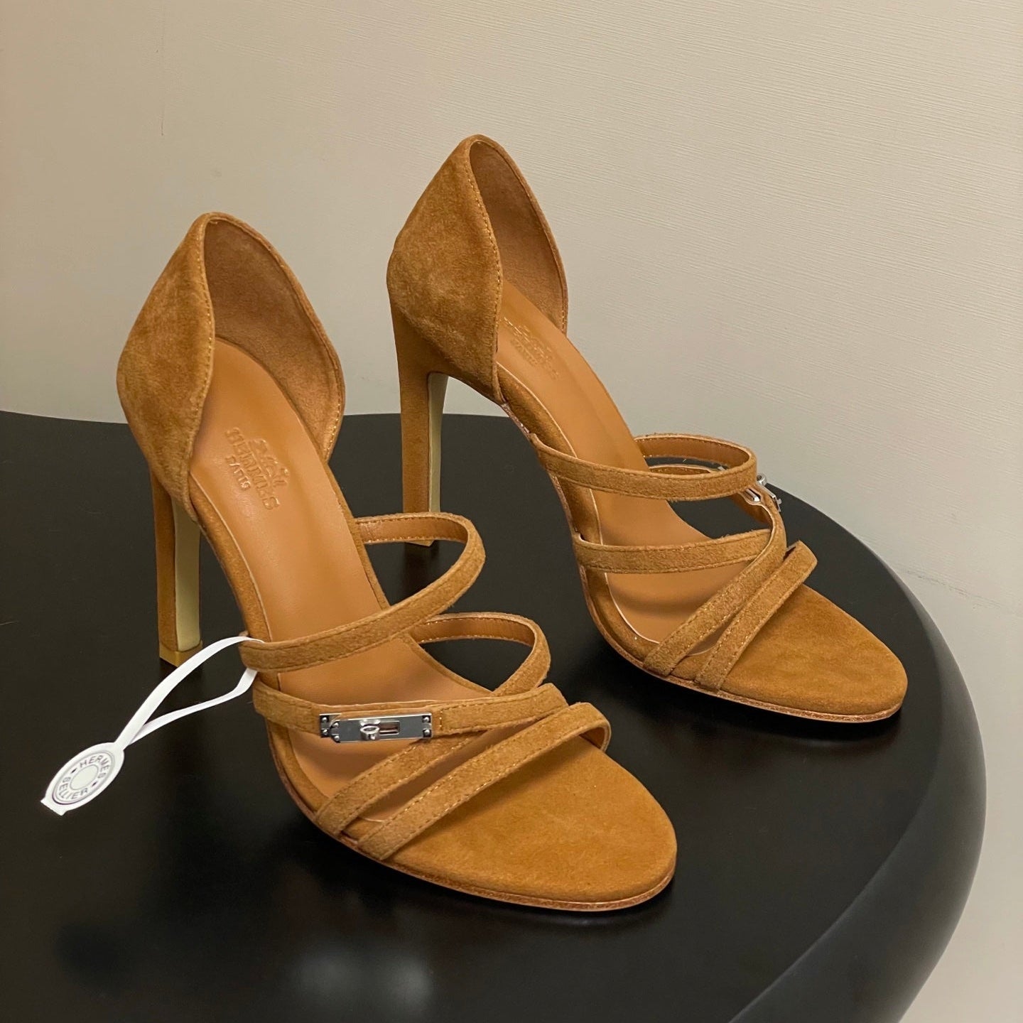 HERMES 25S HIGH-HEEL SANDAL 105 MM IN BROWN SUEDE