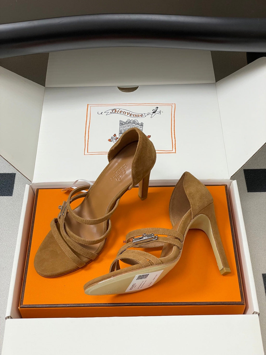 HERMES 25S HIGH-HEEL SANDAL 105 MM IN BROWN SUEDE