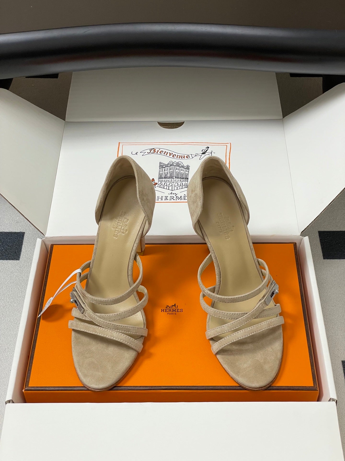 HERMES 25S HIGH-HEEL SANDAL 105 MM IN BEIGE SUEDE