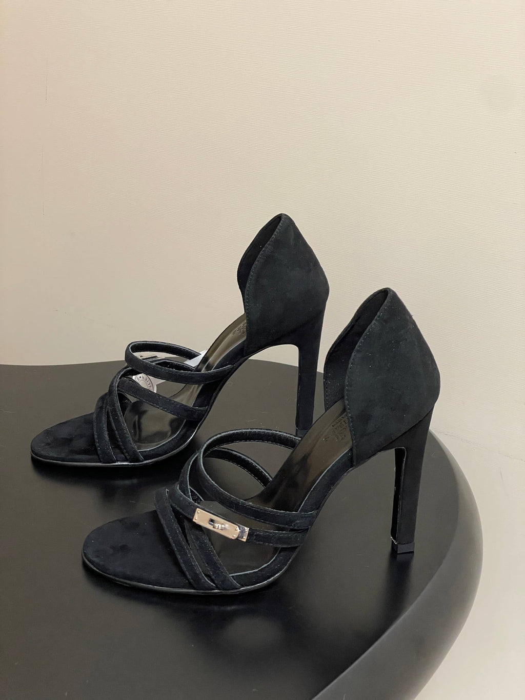 HERMES 25S HIGH-HEEL SANDAL 105 MM IN BLACK SUEDE