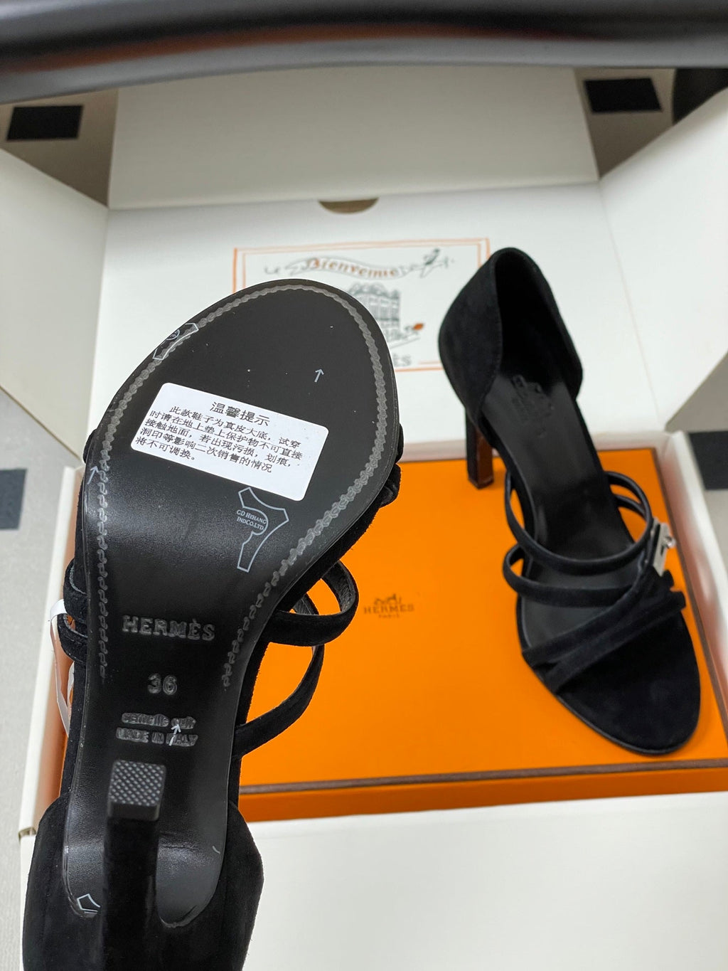 HERMES 25S HIGH-HEEL SANDAL 105 MM IN BLACK SUEDE
