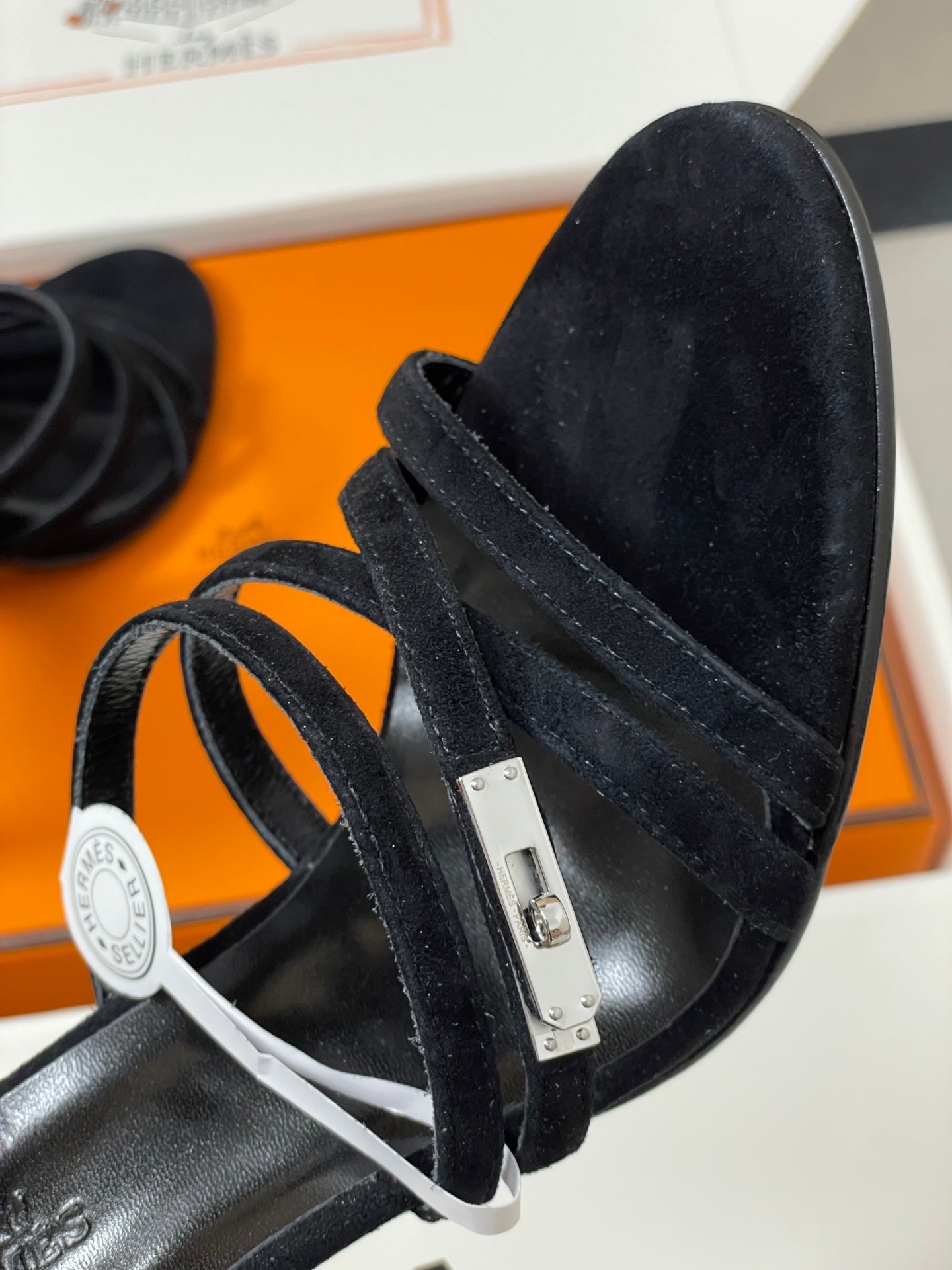 HERMES 25S HIGH-HEEL SANDAL 105 MM IN BLACK SUEDE