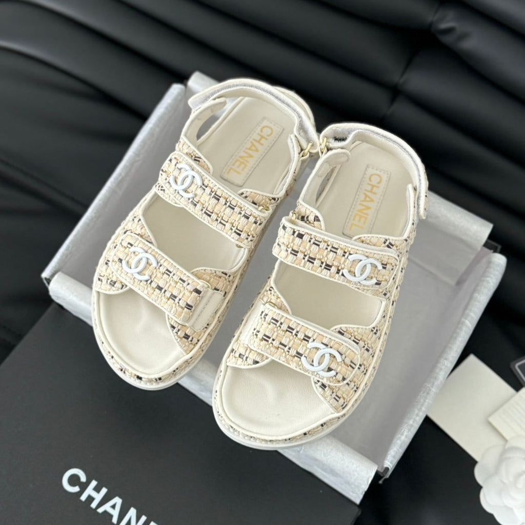 CHANEL Dad Sandals Sheepskin Beige Cream