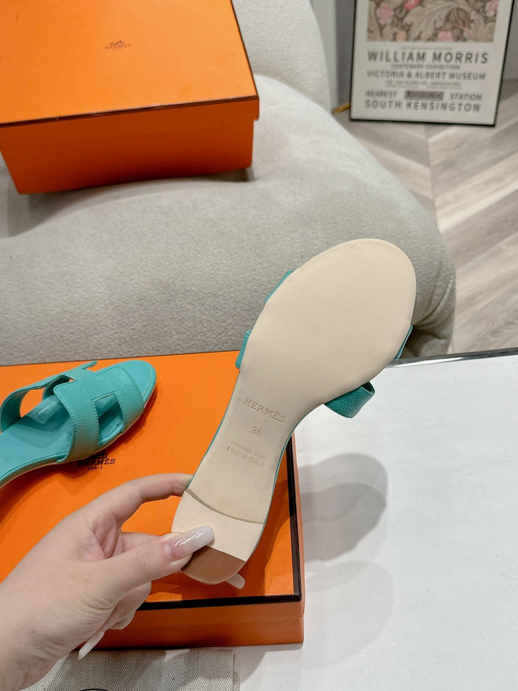HERMES 0ASIS SANDAL SKY BLUE CALFSKIN CLASSIC