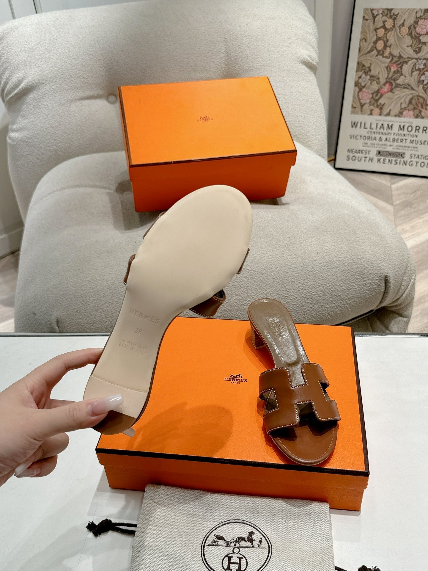 HERMES 0ASIS SANDAL SEPIA CALFSKIN CLASSIC