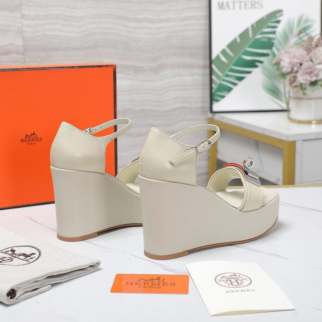 HERMES WEDGES SANDALS SNOW LAMBSKIN