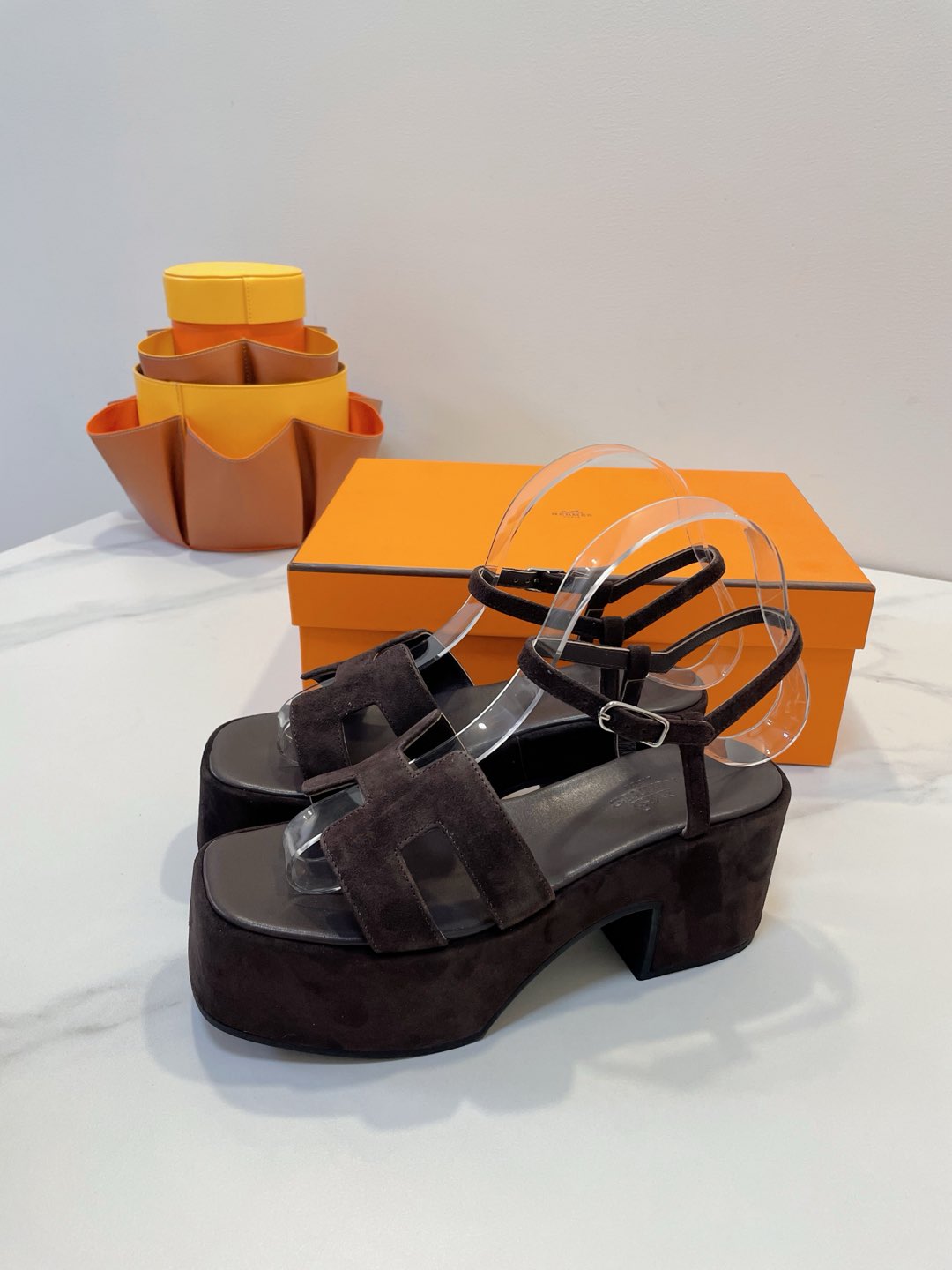 HERMES JAM 30 SANDAL IN CAROB BROWN SUEDE