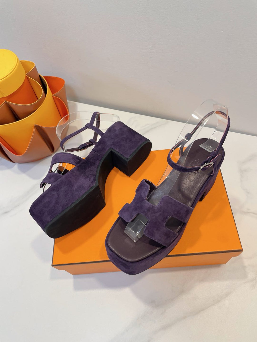 HERMES JAM 30 SANDAL IN VIOLET SUEDE