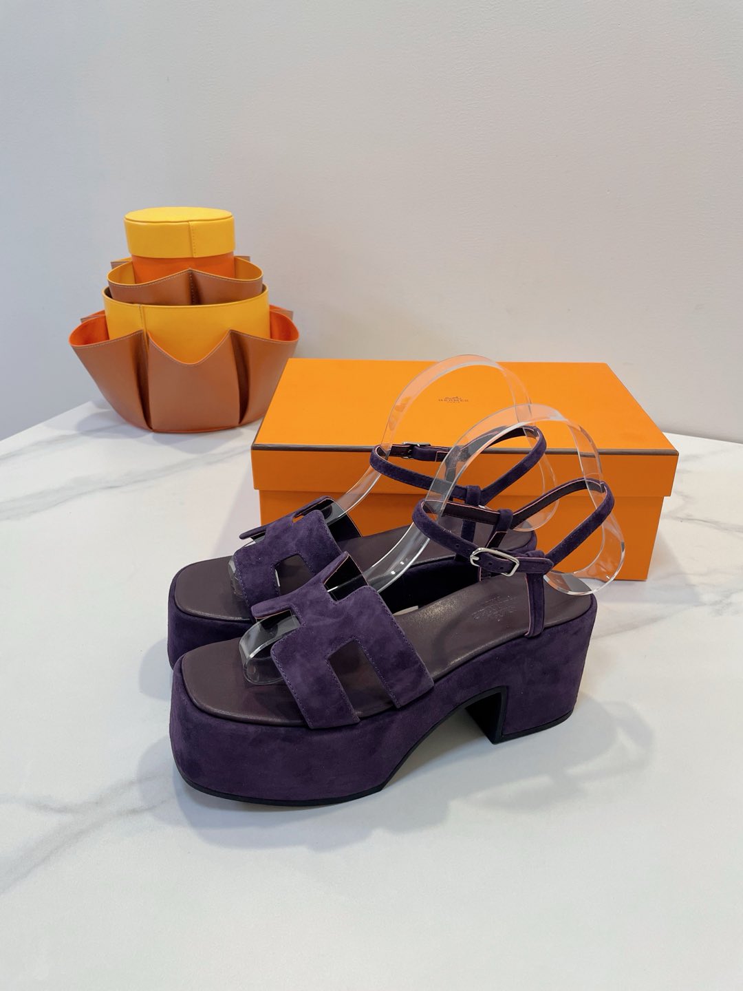 HERMES JAM 30 SANDAL IN VIOLET SUEDE