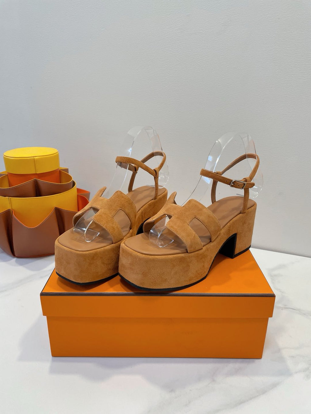 HERMES JAM 30 SANDAL IN CINNAMON BROWN SUEDE