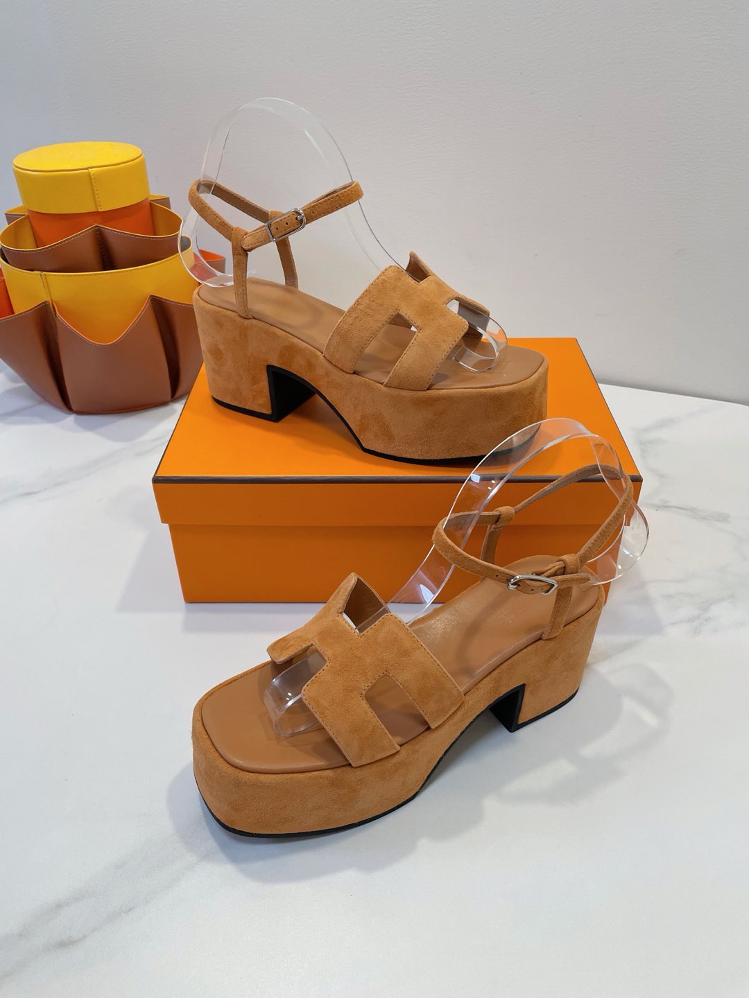 HERMES JAM 30 SANDAL IN CINNAMON BROWN SUEDE