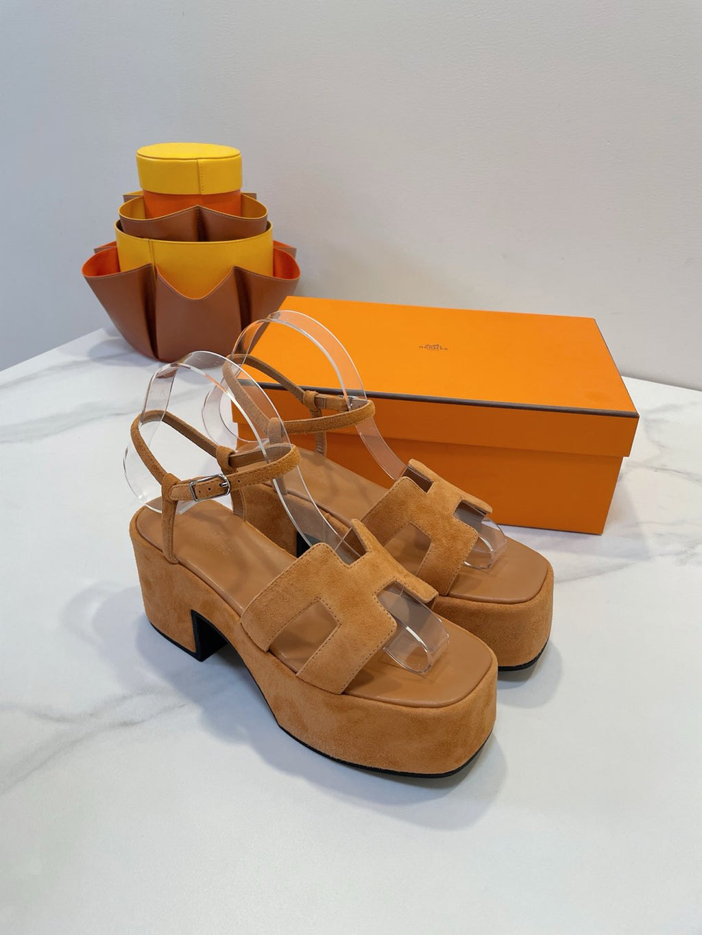 HERMES JAM 30 SANDAL IN CINNAMON BROWN SUEDE