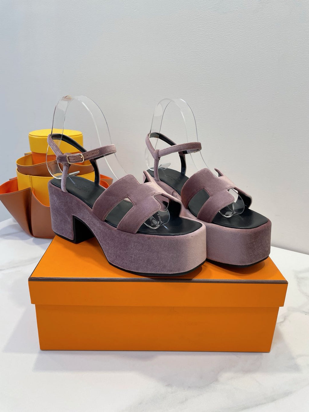 HERMES JAM 30 SANDAL IN ROSY BROWN VELVET
