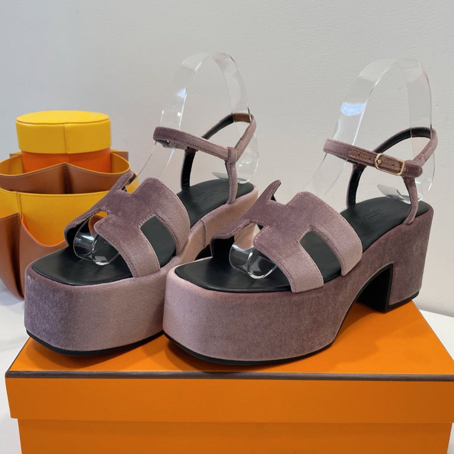 HERMES JAM 30 SANDAL IN ROSY BROWN VELVET