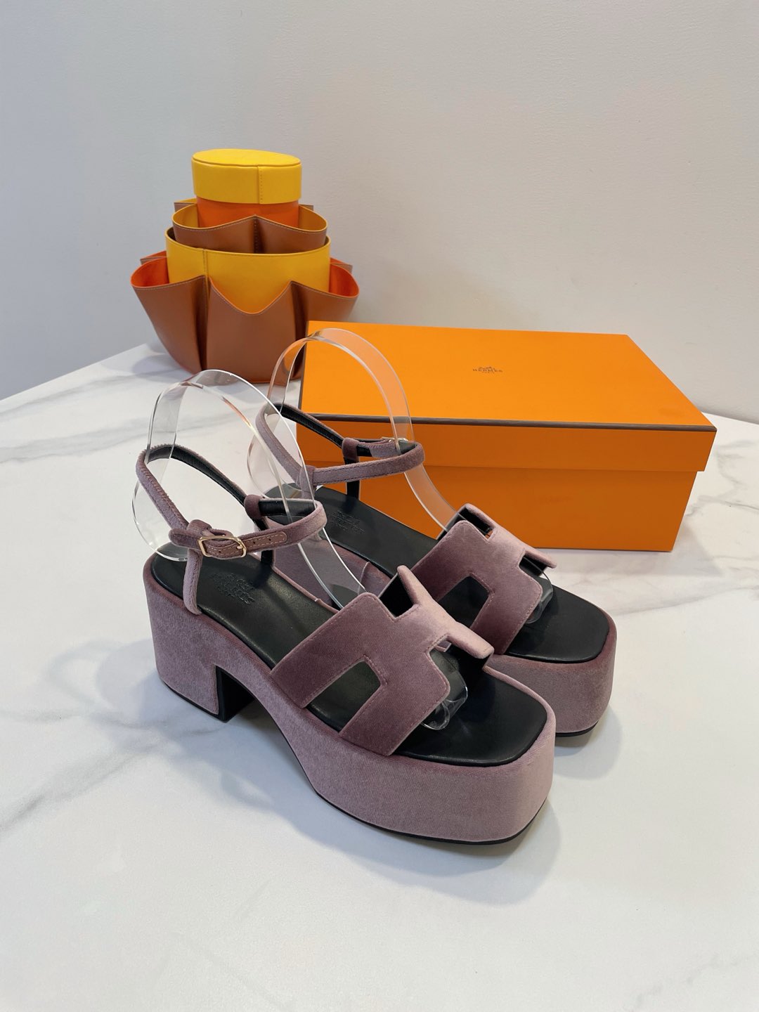 HERMES JAM 30 SANDAL IN ROSY BROWN VELVET