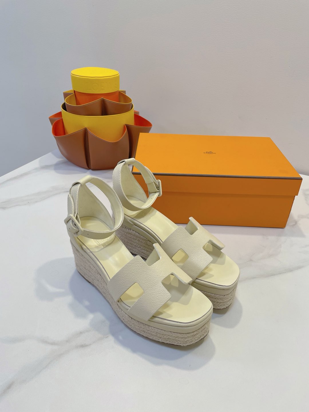 HERMES ELDA ESPADRILLE IN WHITE CREAM EPSOM CALFSKIN