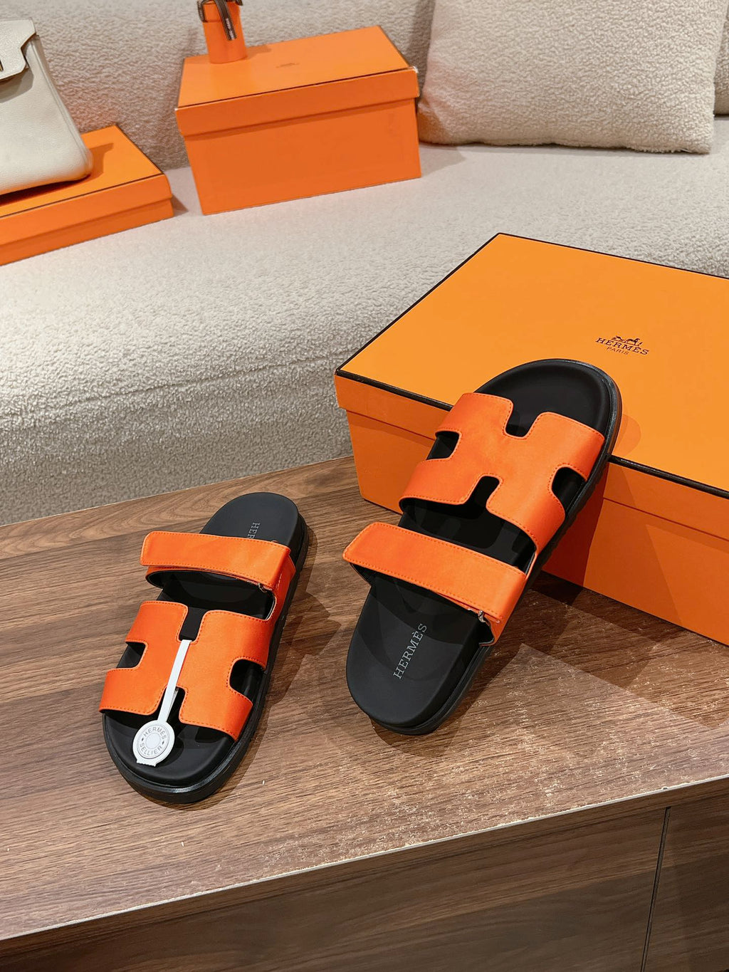 HERMES CHYPRE SANDAL BLACK MIX DARK ORANGE CALFSKIN