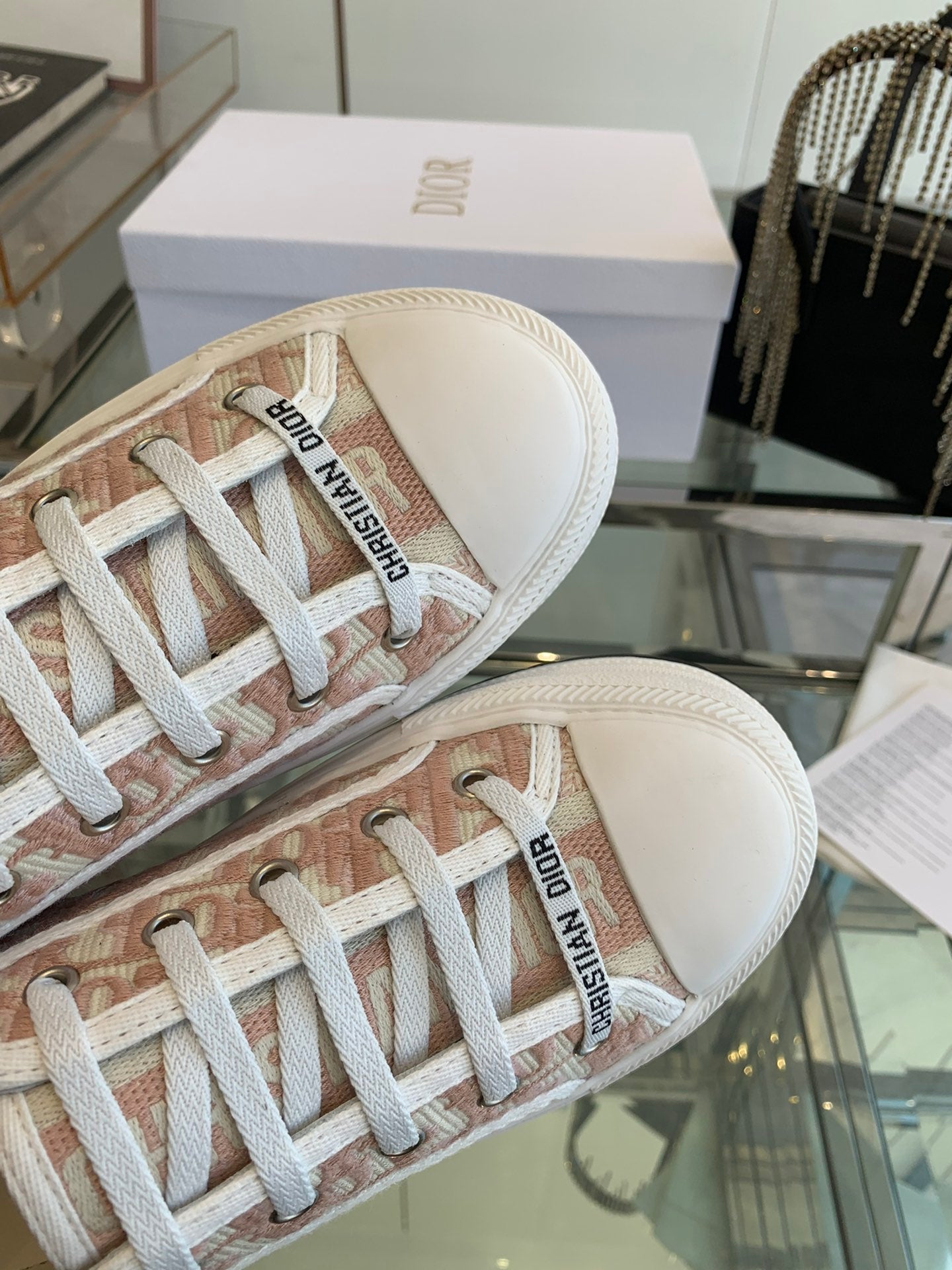 DIOR WALK'N PLATFORM SNEAKER IN IN LIGHT PINK EMBROIDERY ICONIC PATTERNS FABRIC