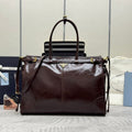 PRADA 25S BONNIE EXTRA-LARGE 42 IN RK BROWN GLOSSY CALFSKIN GOLD HARDWARE